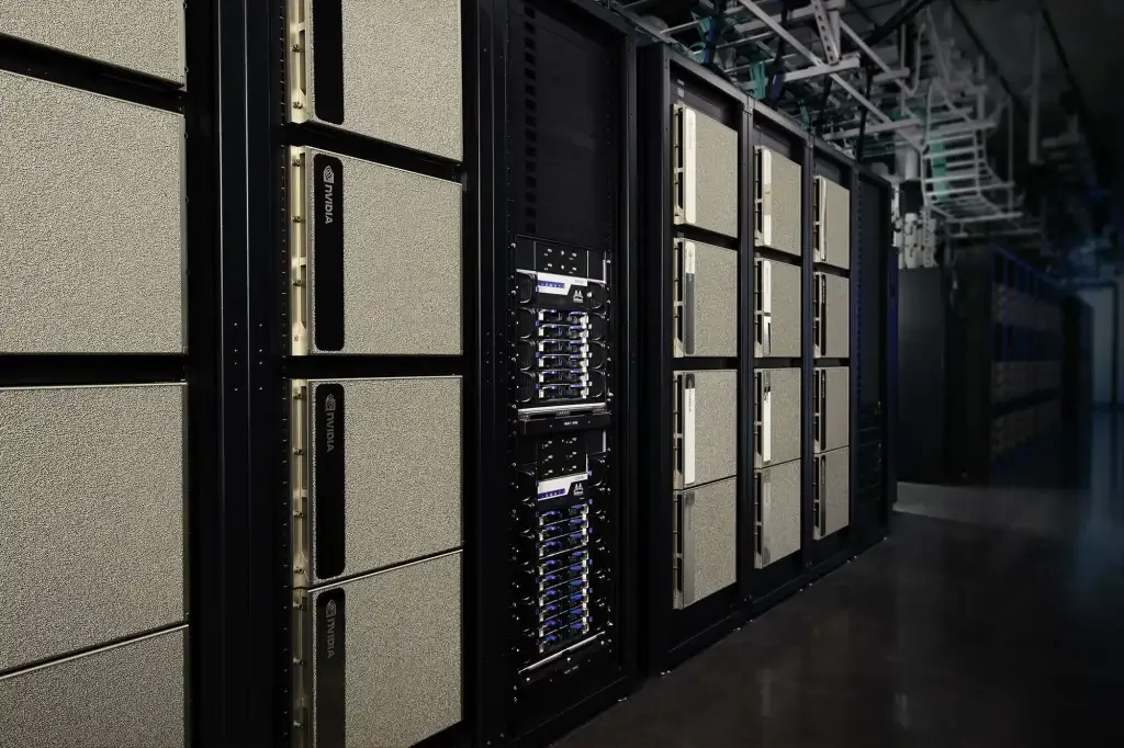 GPU server racks in a data center.